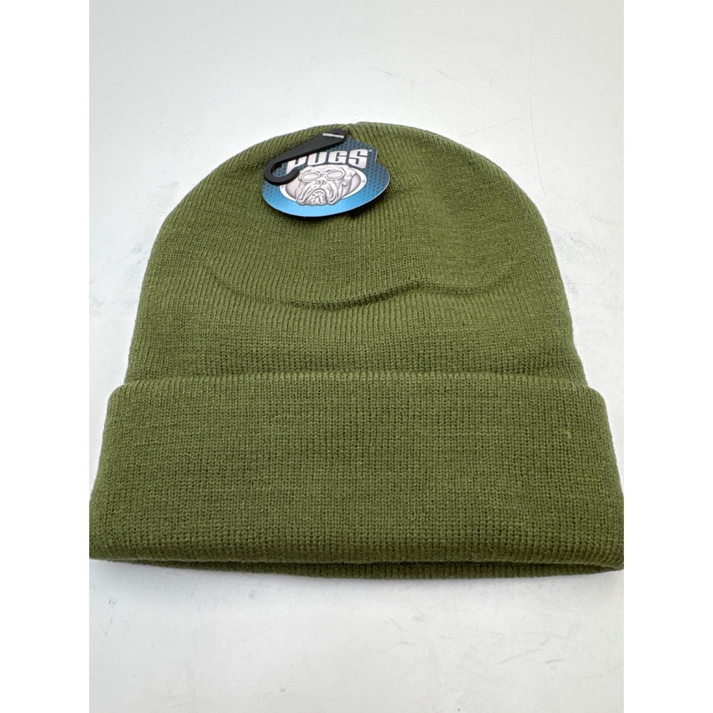 Pugs Mens Olive Green Knit Cuffed Beanie Hat‎ CF1-Green New